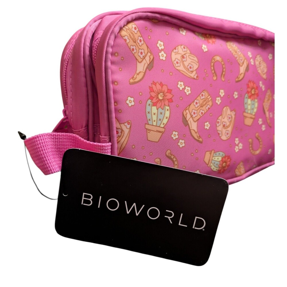 Bioworld Pink Cowgirl Makeup Bag Western Cosmetic Pouch 2 Zippers NEW